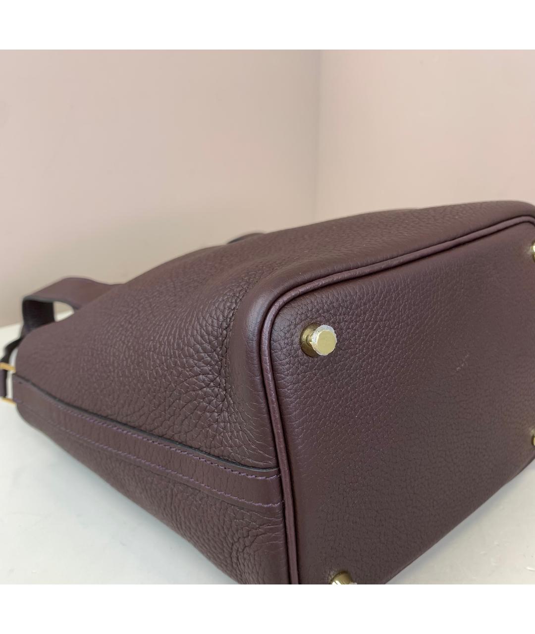 HERMES Бордовая кожаная сумка с короткими ручками, фото 8