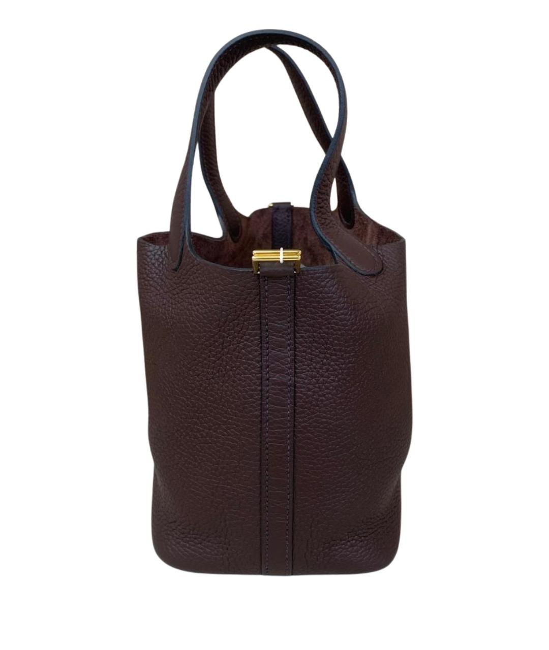 HERMES Бордовая кожаная сумка с короткими ручками, фото 1