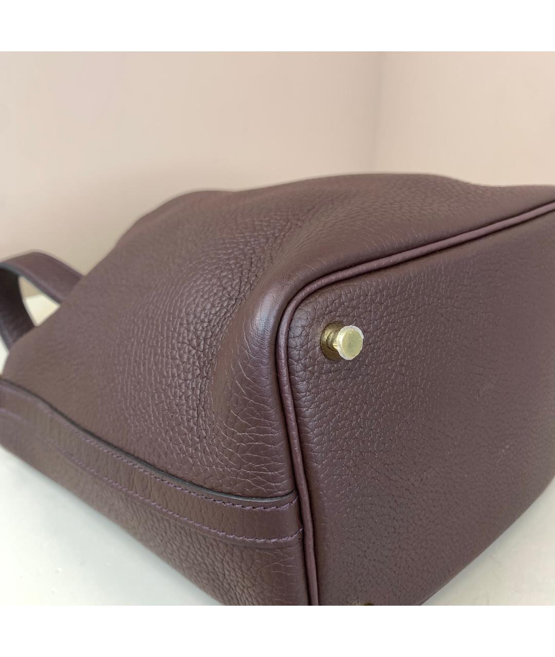 HERMES Бордовая кожаная сумка с короткими ручками, фото 2