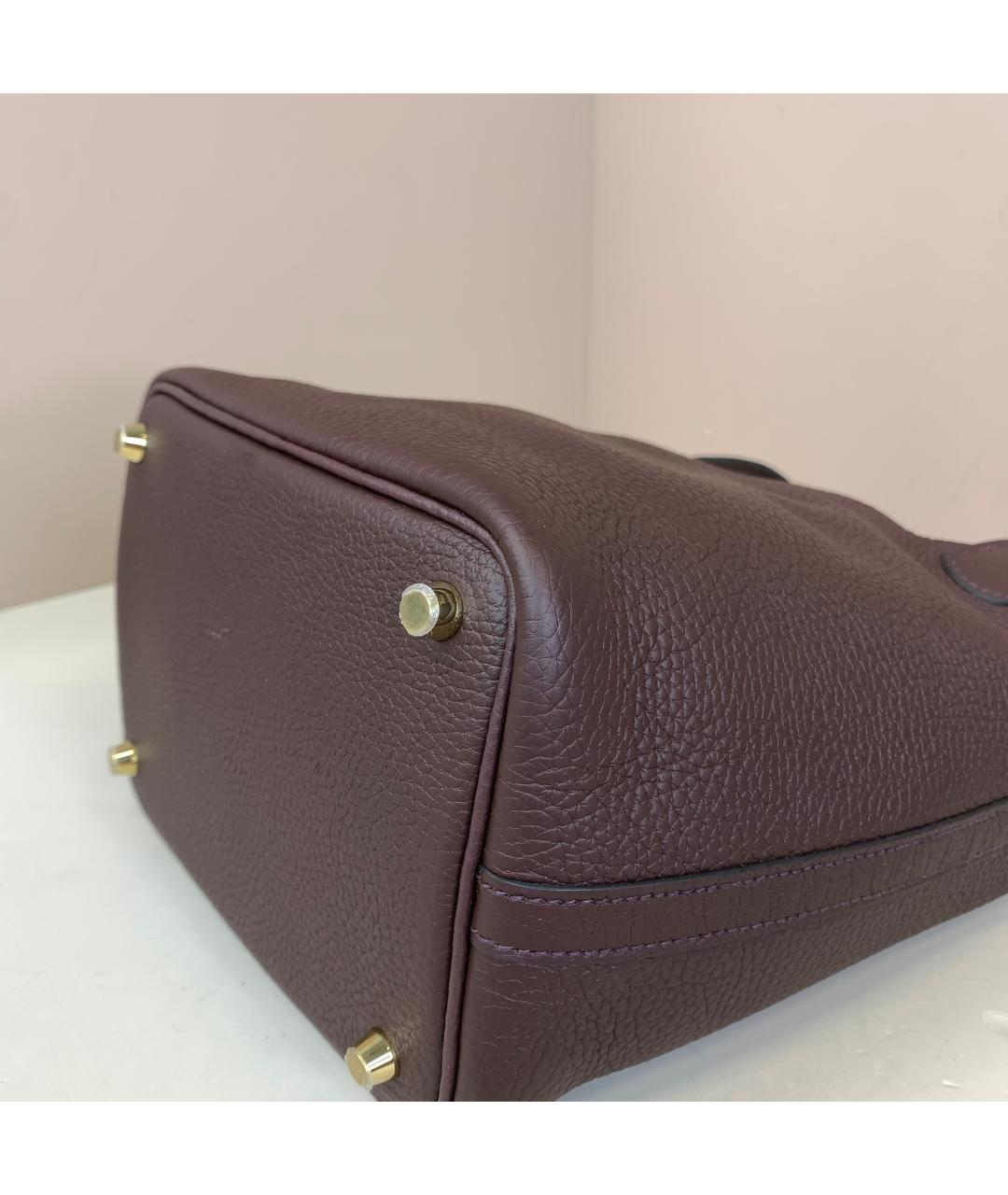 HERMES Бордовая кожаная сумка с короткими ручками, фото 3