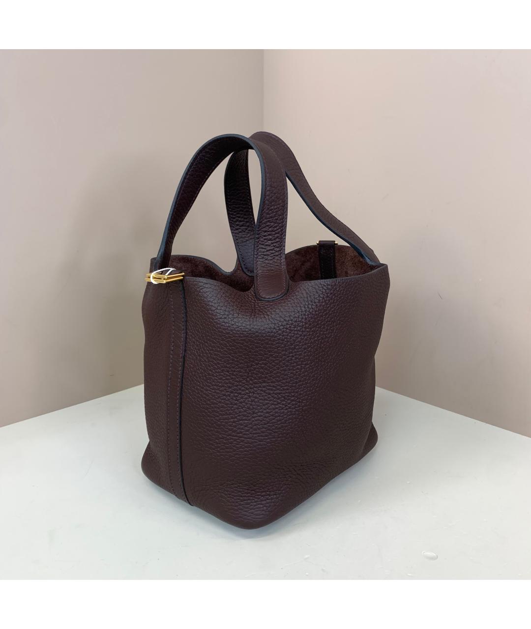 HERMES Бордовая кожаная сумка с короткими ручками, фото 9