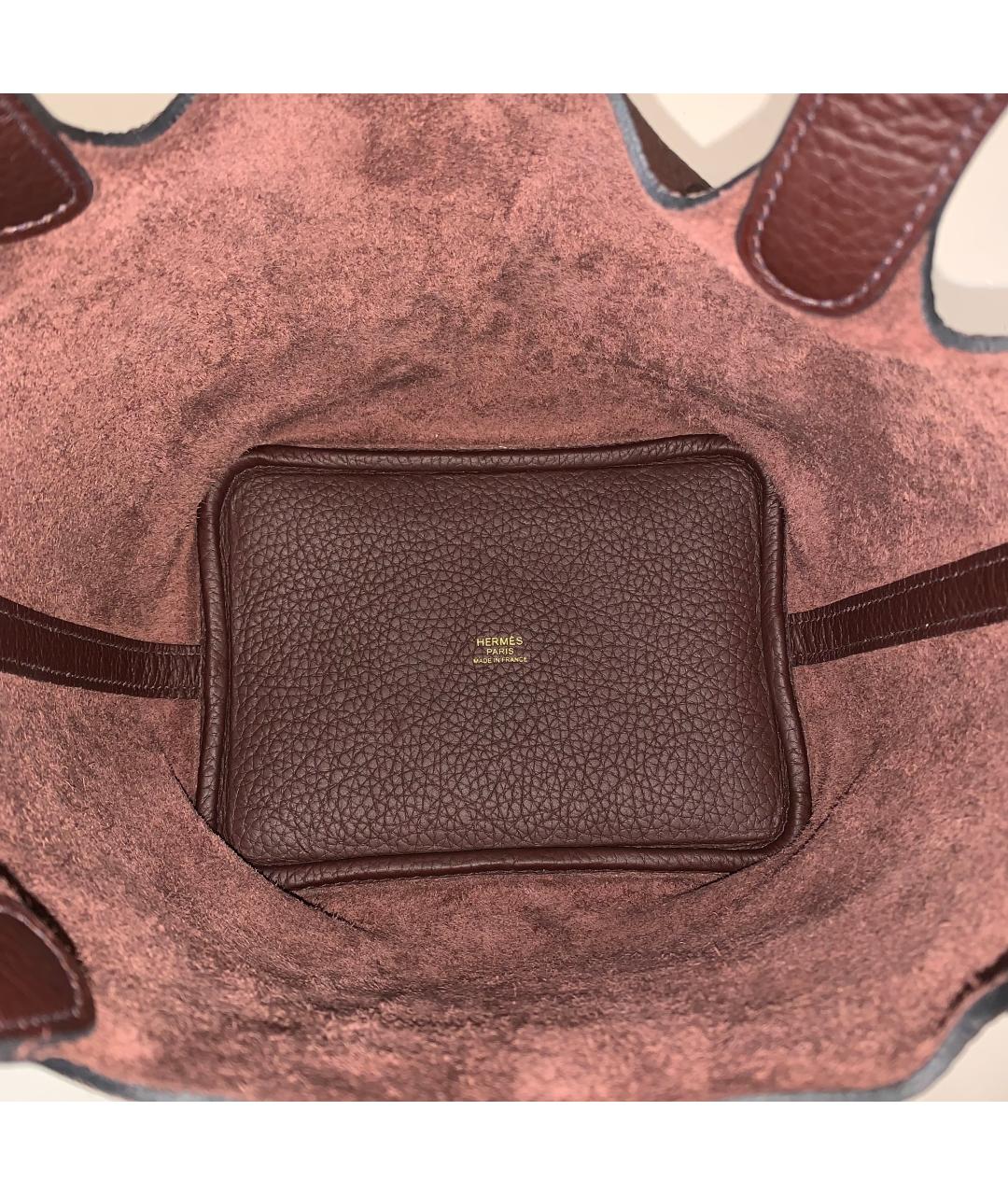 HERMES Бордовая кожаная сумка с короткими ручками, фото 4