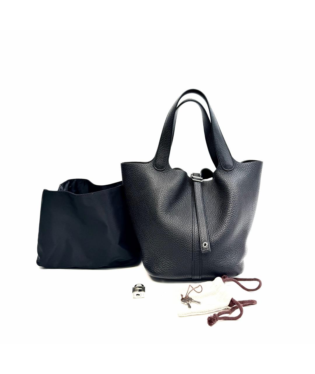 HERMES Черная кожаная сумка с короткими ручками, фото 5