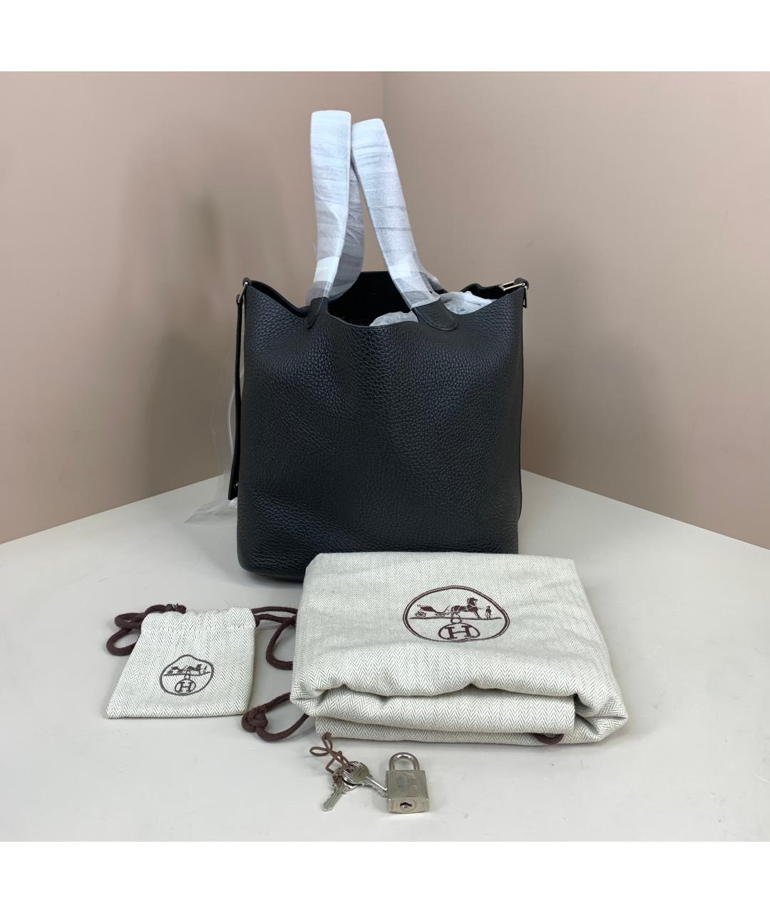 HERMES Черная кожаная сумка с короткими ручками, фото 3