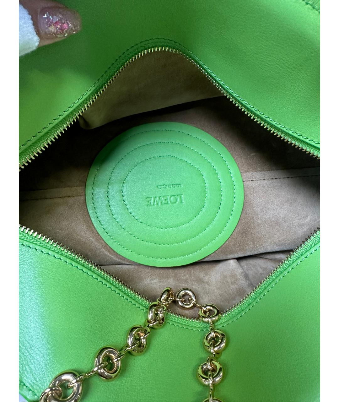 LOEWE Зеленая кожаная сумка с короткими ручками, фото 5