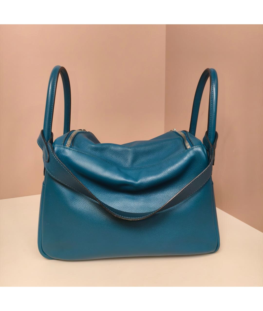 HERMES Бирюзовая кожаная сумка с короткими ручками, фото 3