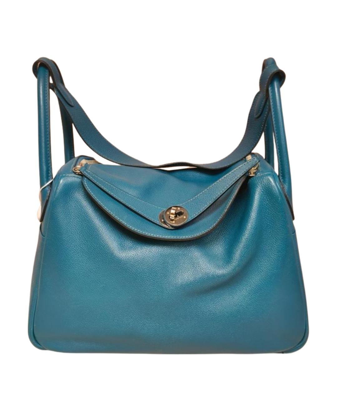 HERMES Бирюзовая кожаная сумка с короткими ручками, фото 1