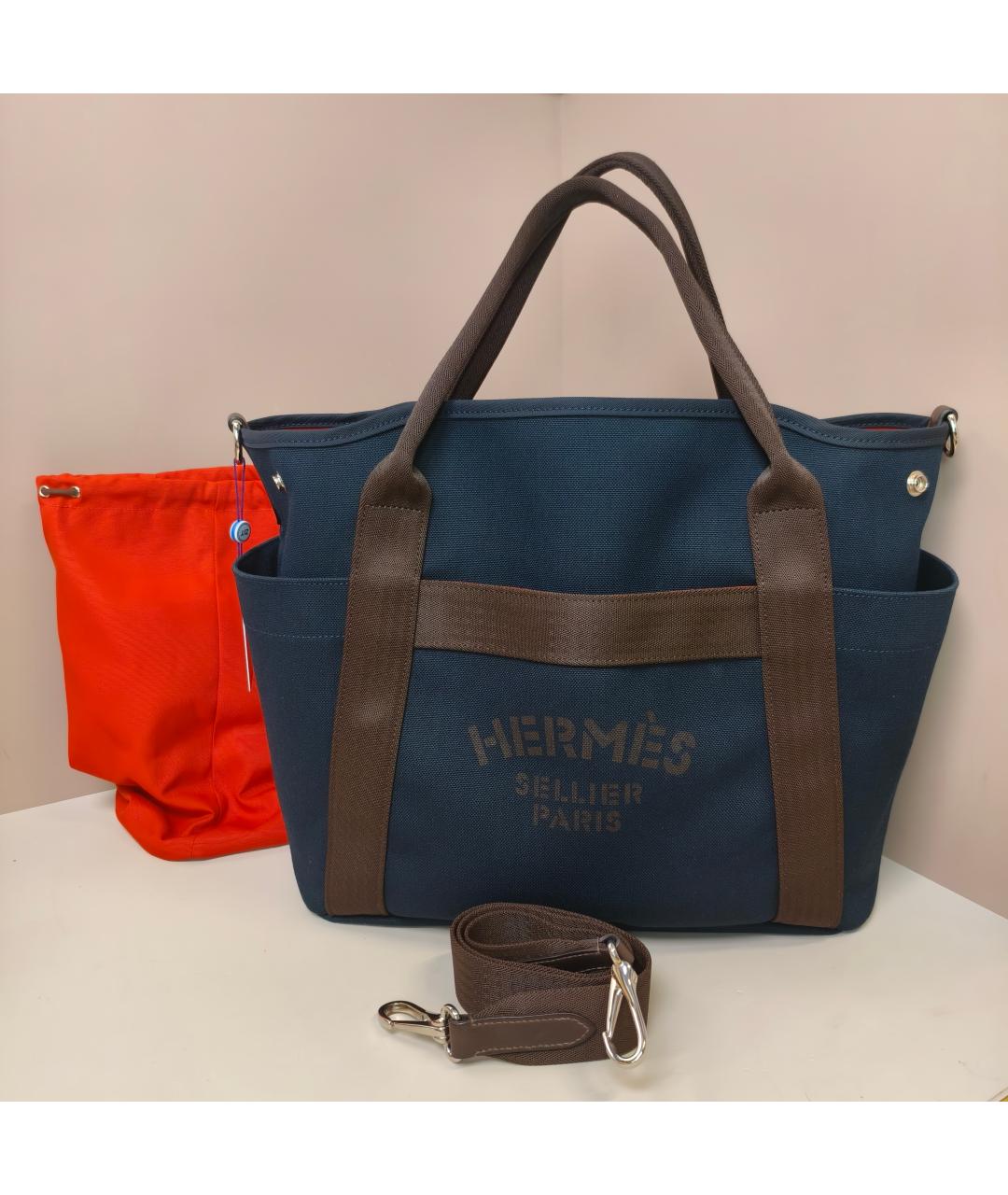 HERMES Темно-синяя тканевая сумка тоут, фото 10