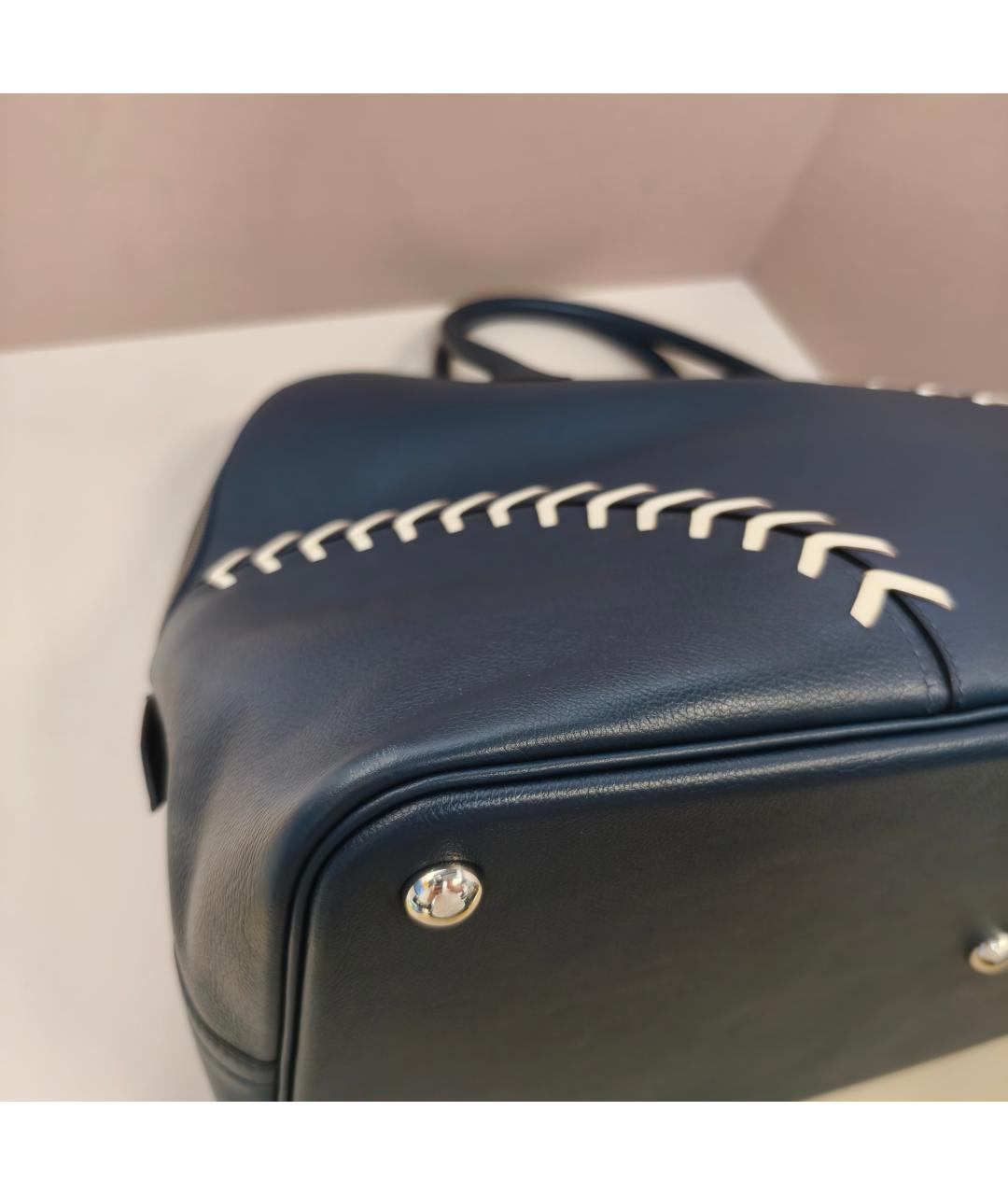 HERMES Темно-синяя кожаная сумка с короткими ручками, фото 2