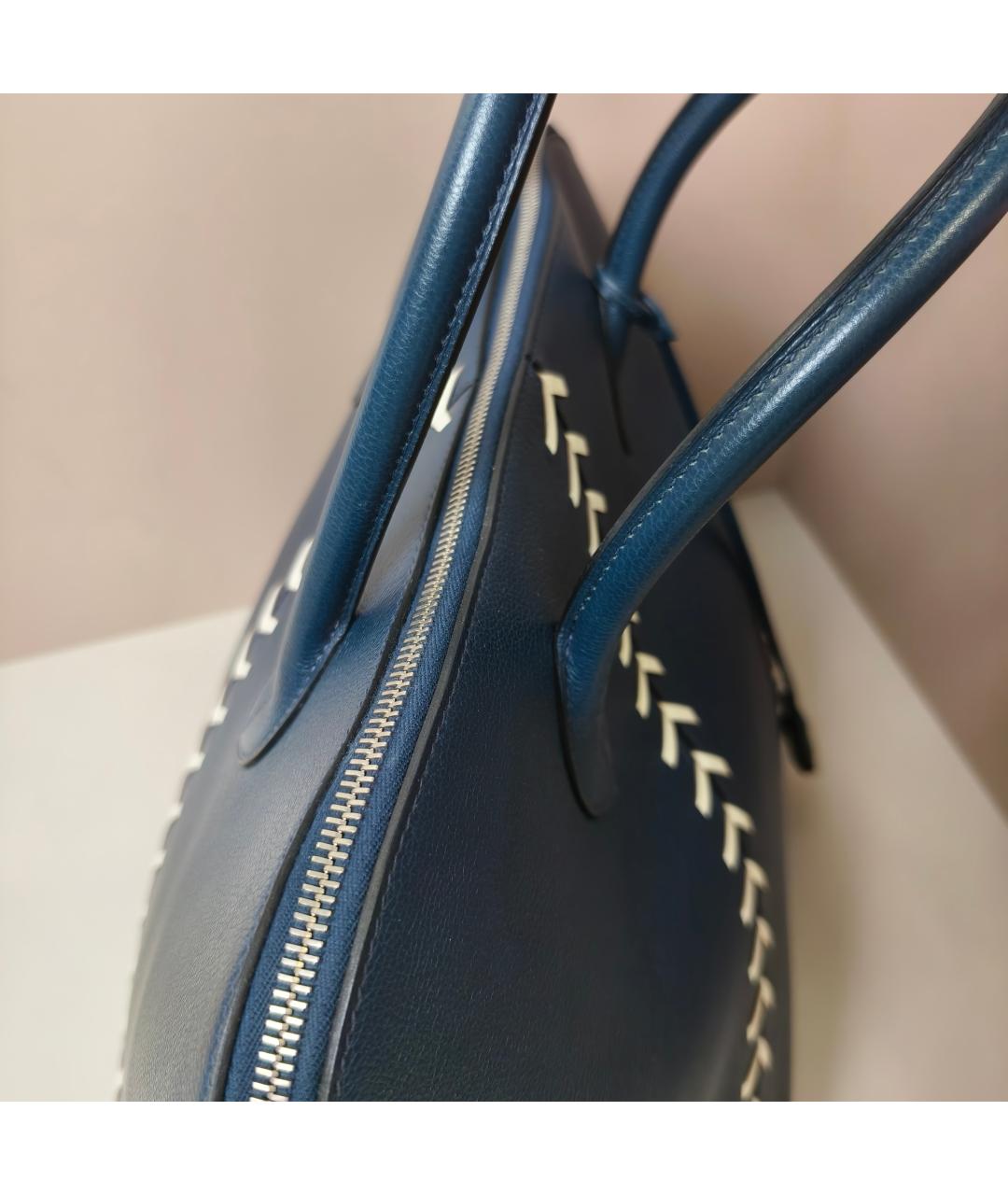 HERMES Темно-синяя кожаная сумка с короткими ручками, фото 3