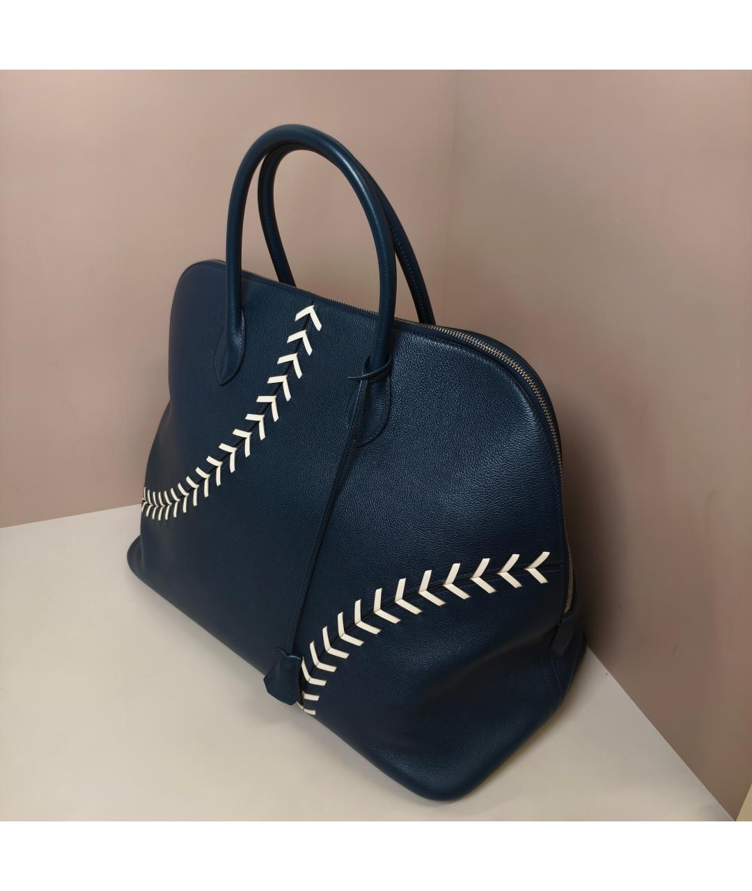 HERMES Темно-синяя кожаная сумка с короткими ручками, фото 9