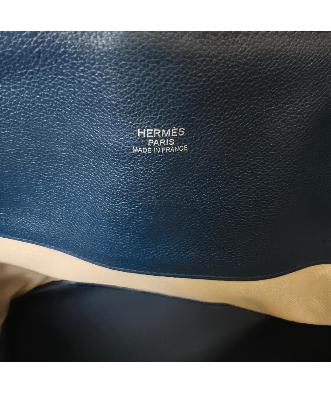 HERMES Темно-синяя кожаная сумка с короткими ручками, фото 4