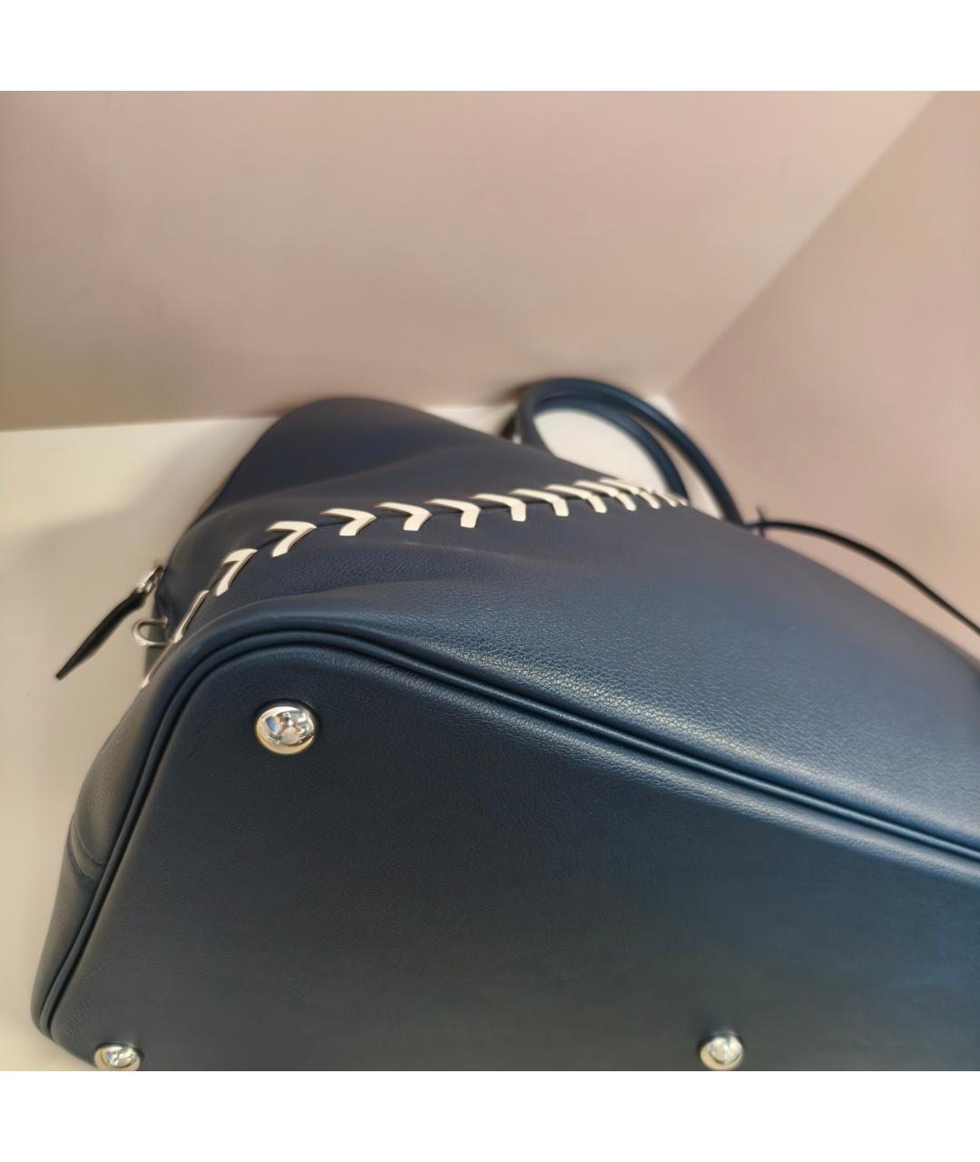HERMES Темно-синяя кожаная сумка с короткими ручками, фото 6