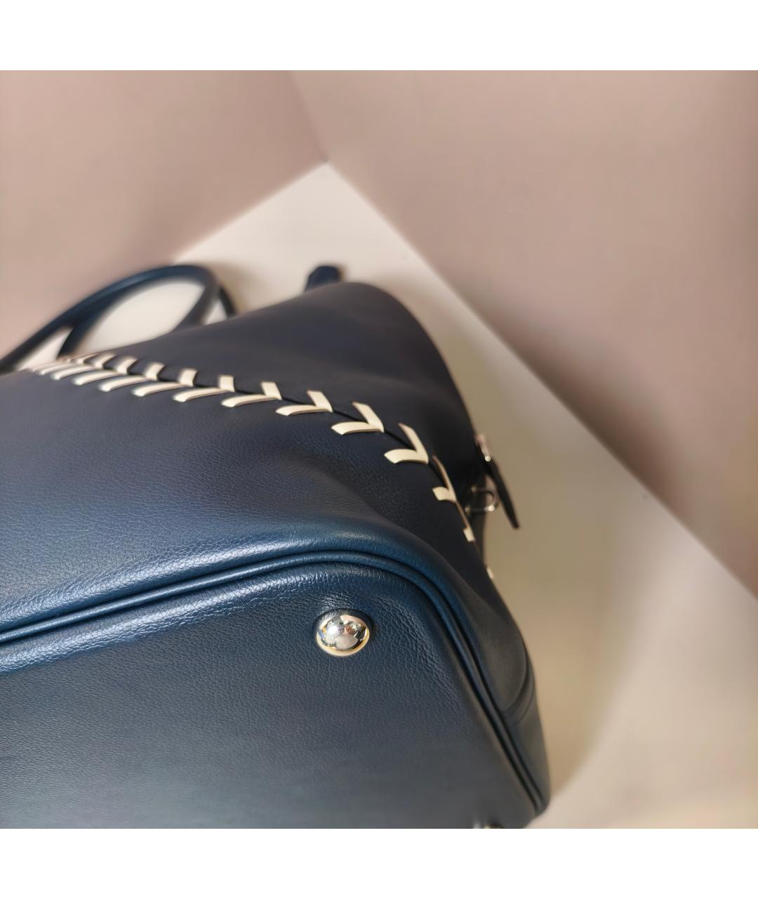 HERMES Темно-синяя кожаная сумка с короткими ручками, фото 8
