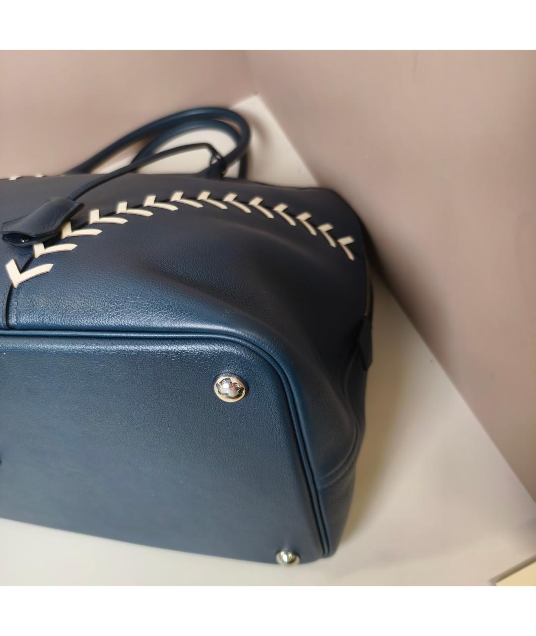 HERMES Темно-синяя кожаная сумка с короткими ручками, фото 7