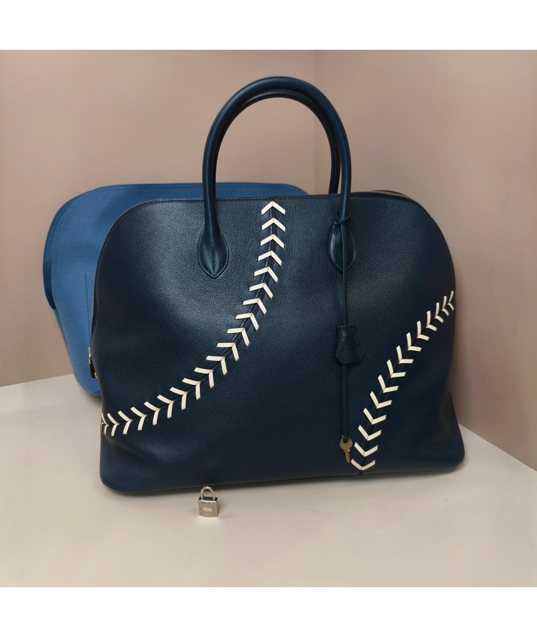 HERMES Темно-синяя кожаная сумка с короткими ручками, фото 10