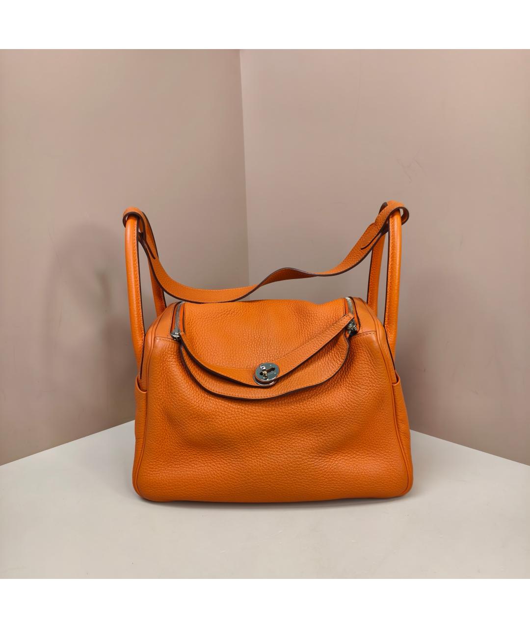 HERMES Оранжевая кожаная сумка с короткими ручками, фото 3