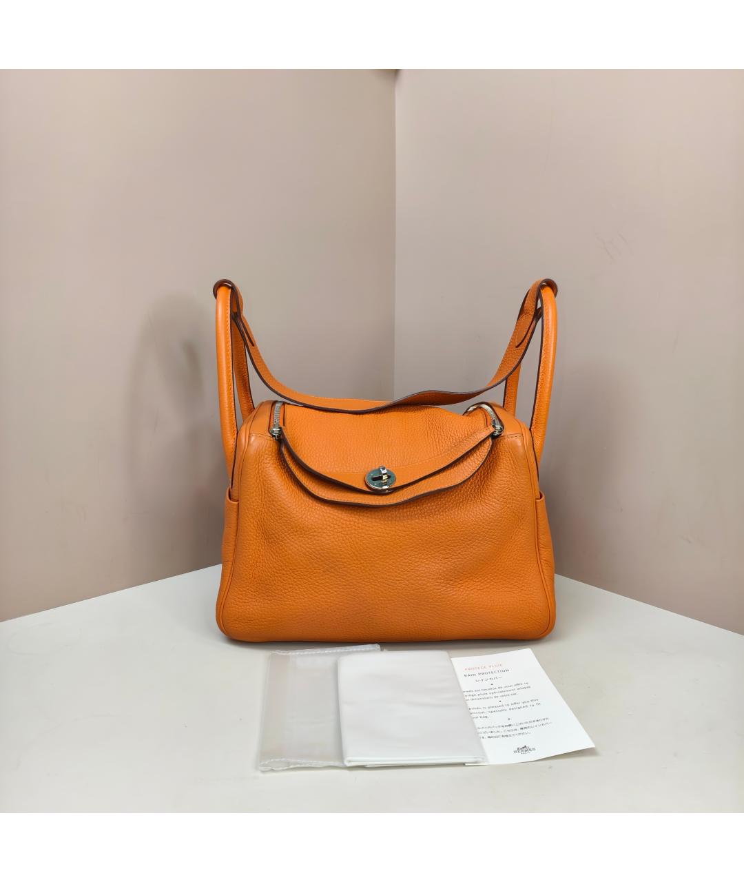 HERMES Оранжевая кожаная сумка с короткими ручками, фото 10