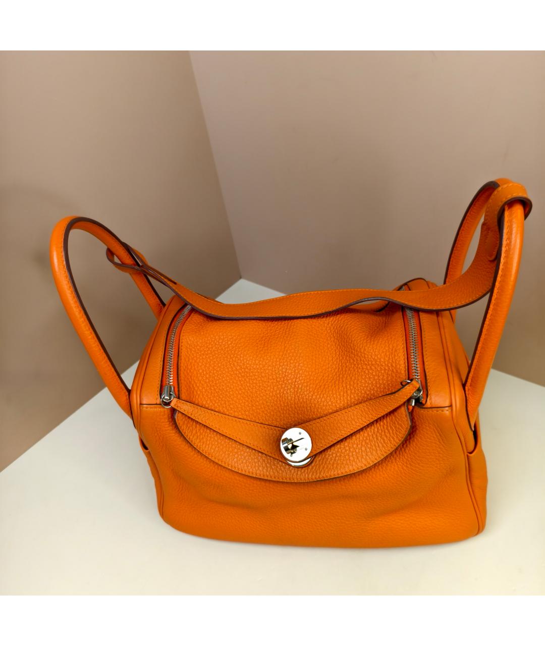 HERMES Оранжевая кожаная сумка с короткими ручками, фото 4