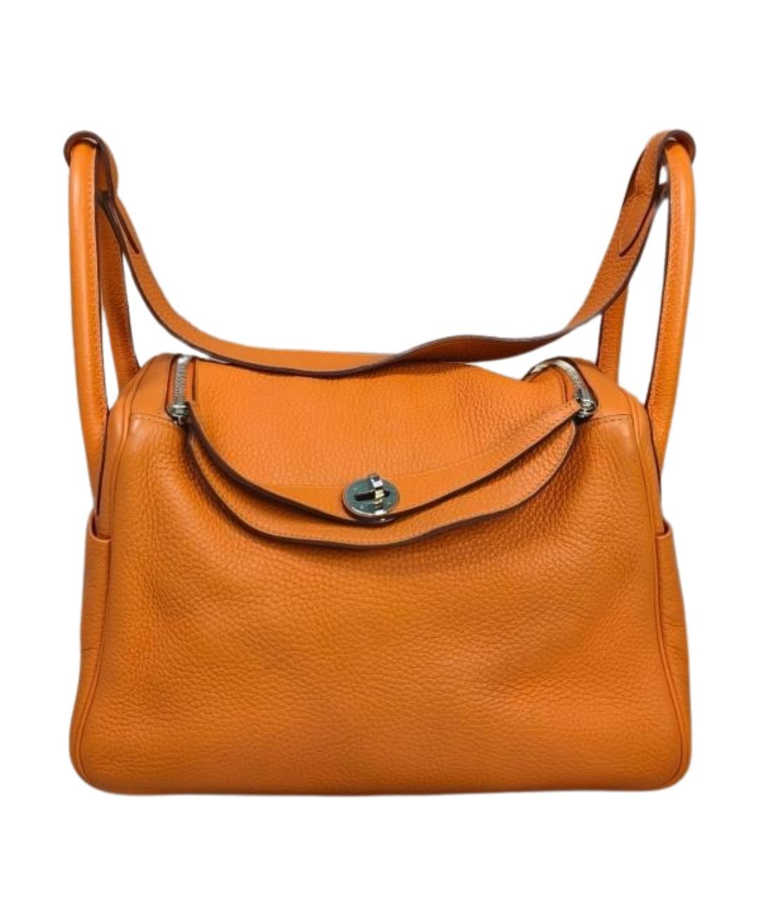 HERMES Оранжевая кожаная сумка с короткими ручками, фото 1