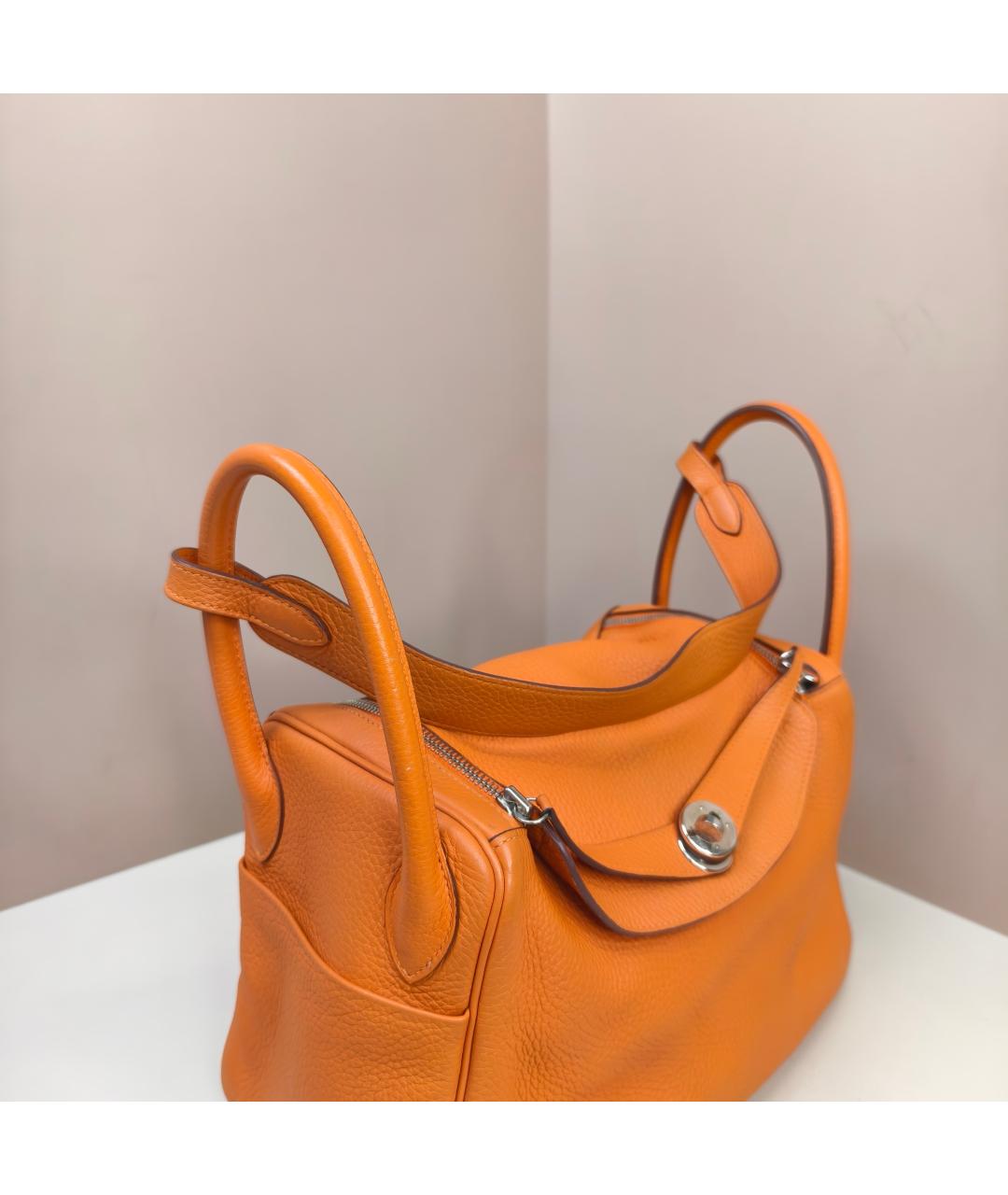 HERMES Оранжевая кожаная сумка с короткими ручками, фото 9