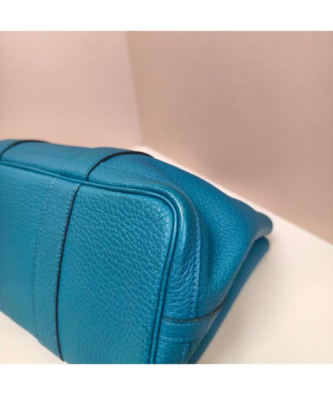 HERMES Бирюзовая кожаная сумка с короткими ручками, фото 4