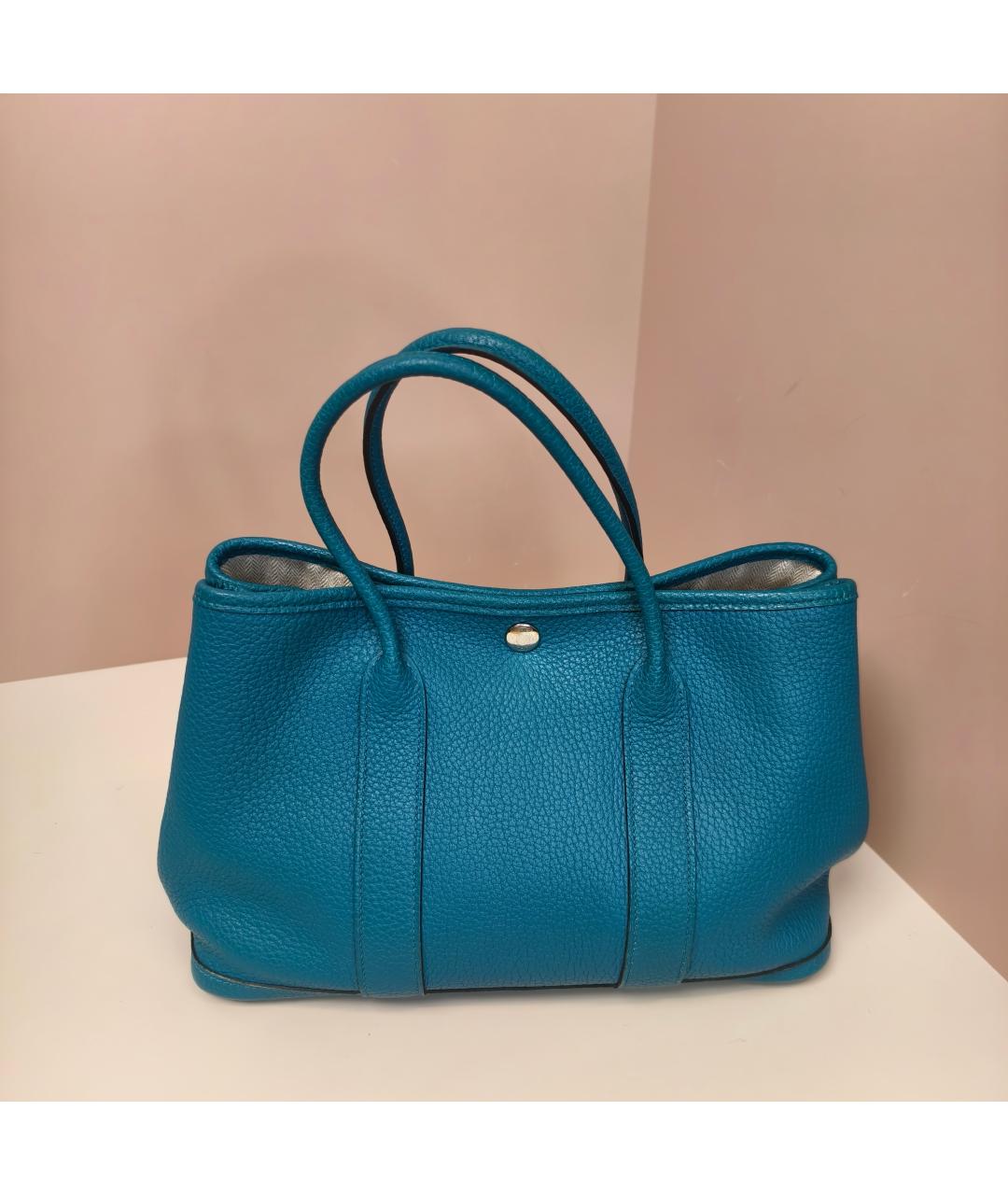 HERMES Бирюзовая кожаная сумка с короткими ручками, фото 9