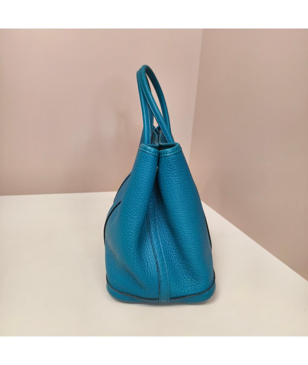 HERMES Бирюзовая кожаная сумка с короткими ручками, фото 3