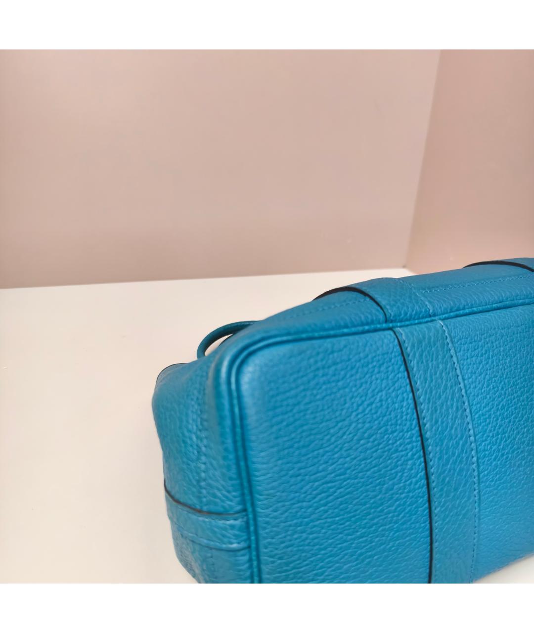 HERMES Бирюзовая кожаная сумка с короткими ручками, фото 6
