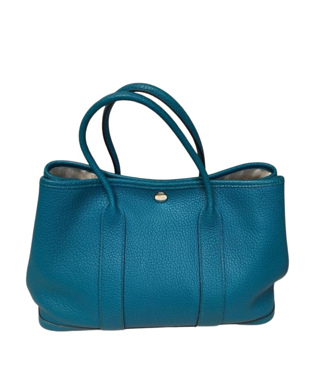 HERMES Бирюзовая кожаная сумка с короткими ручками, фото 1