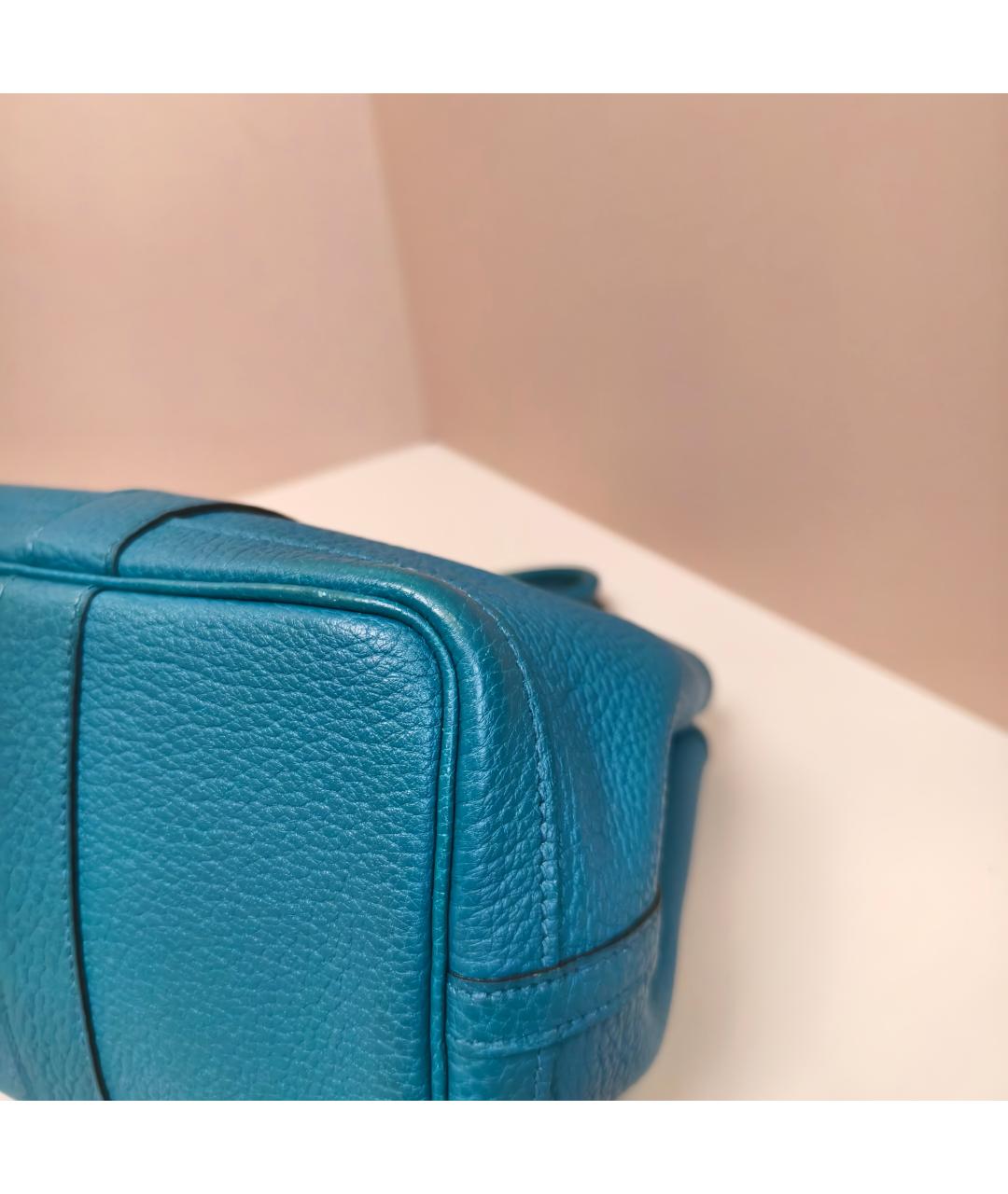 HERMES Бирюзовая кожаная сумка с короткими ручками, фото 5