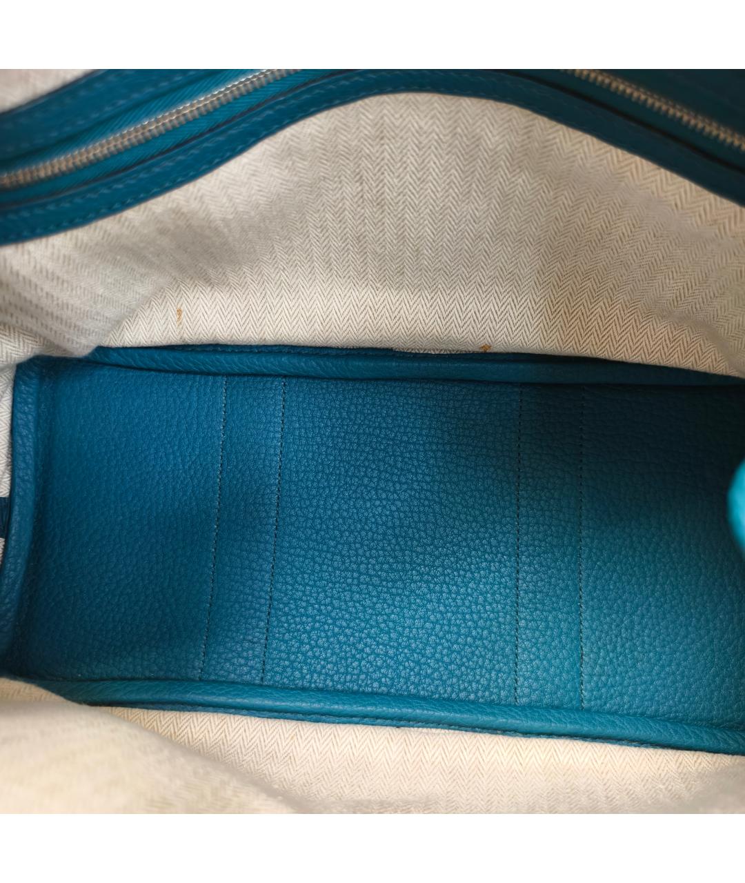 HERMES Бирюзовая кожаная сумка с короткими ручками, фото 2