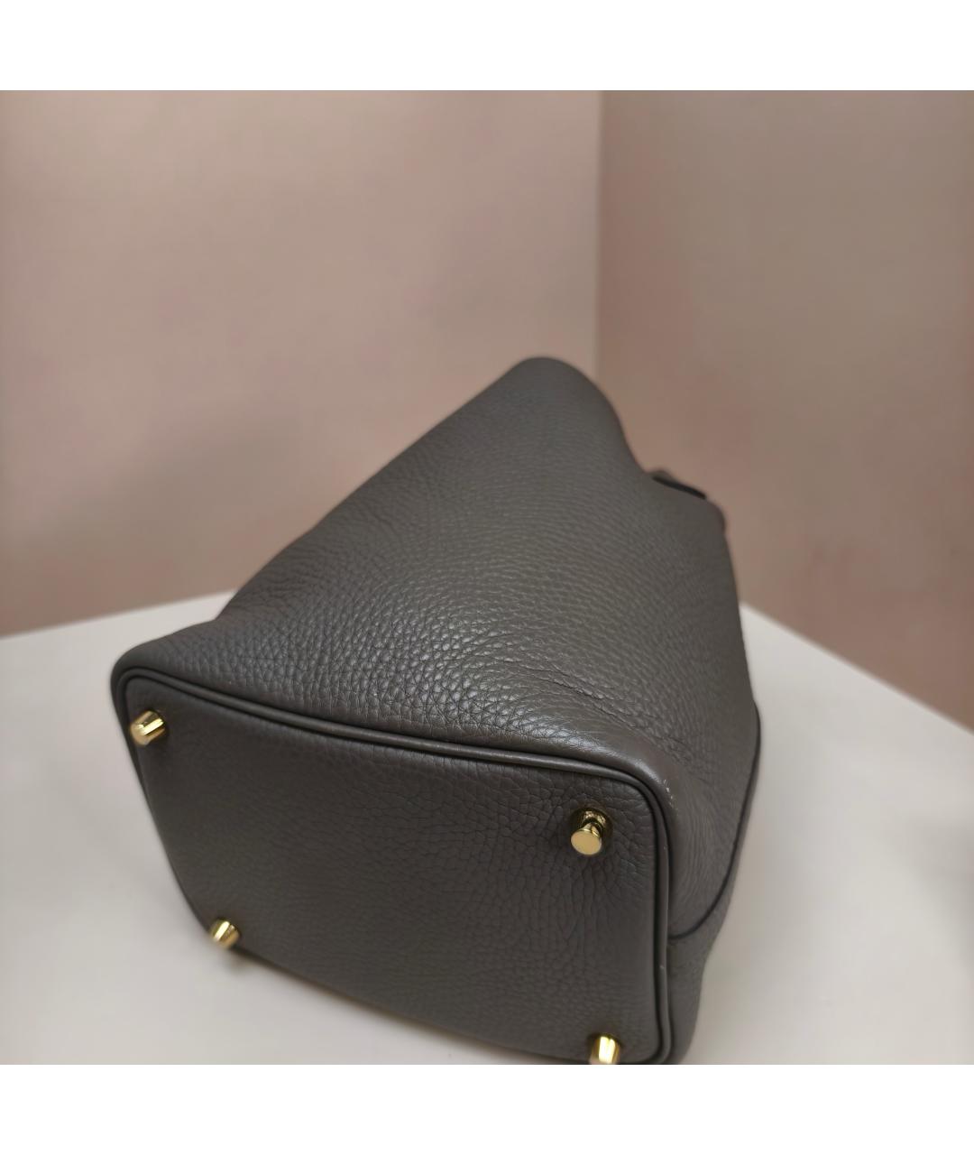 HERMES Серая кожаная сумка с короткими ручками, фото 3
