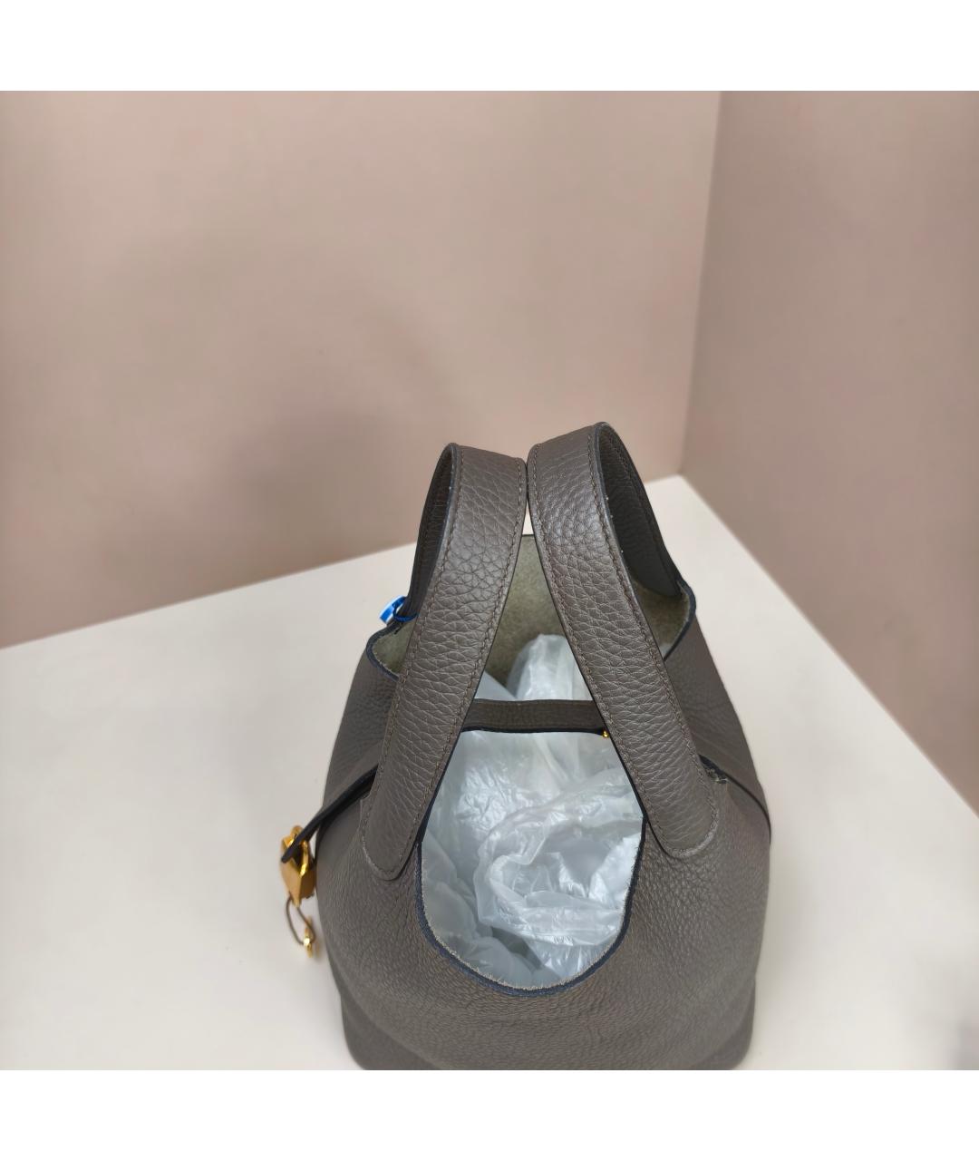 HERMES Серая кожаная сумка с короткими ручками, фото 4