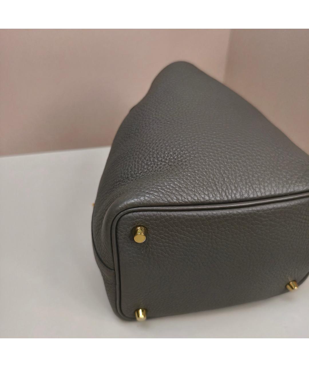 HERMES Серая кожаная сумка с короткими ручками, фото 8