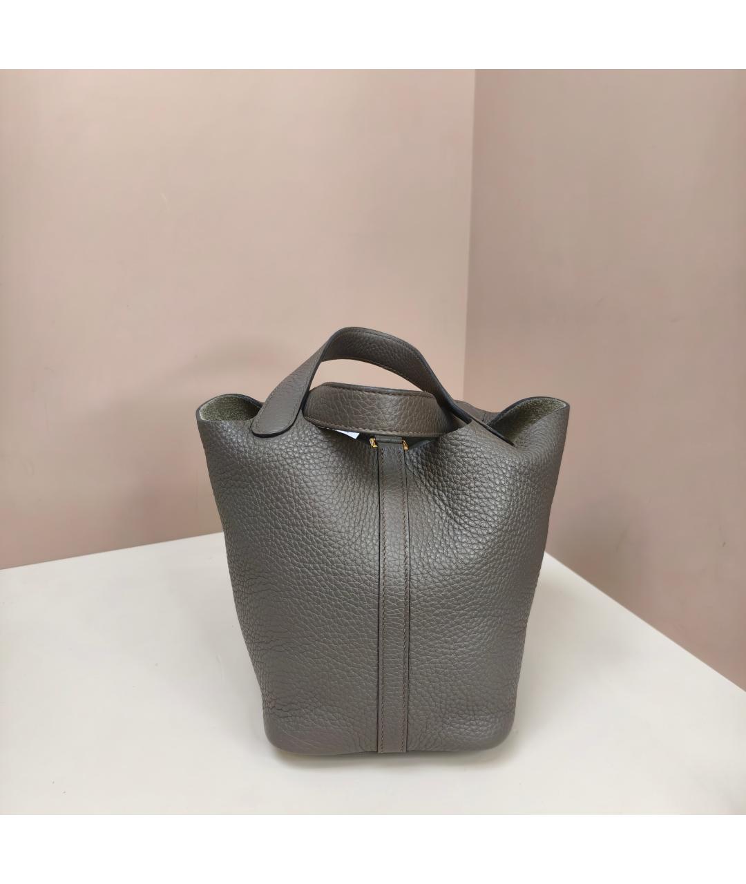 HERMES Серая кожаная сумка с короткими ручками, фото 6