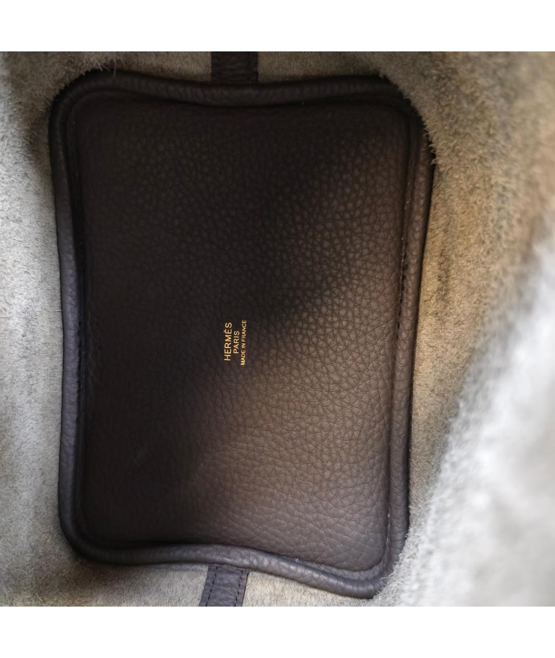 HERMES Серая кожаная сумка с короткими ручками, фото 5