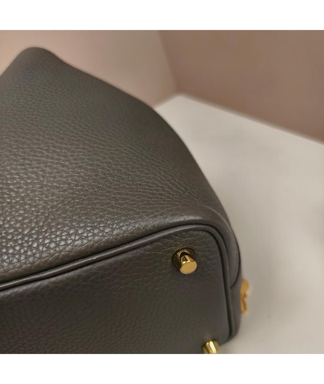 HERMES Серая кожаная сумка с короткими ручками, фото 2