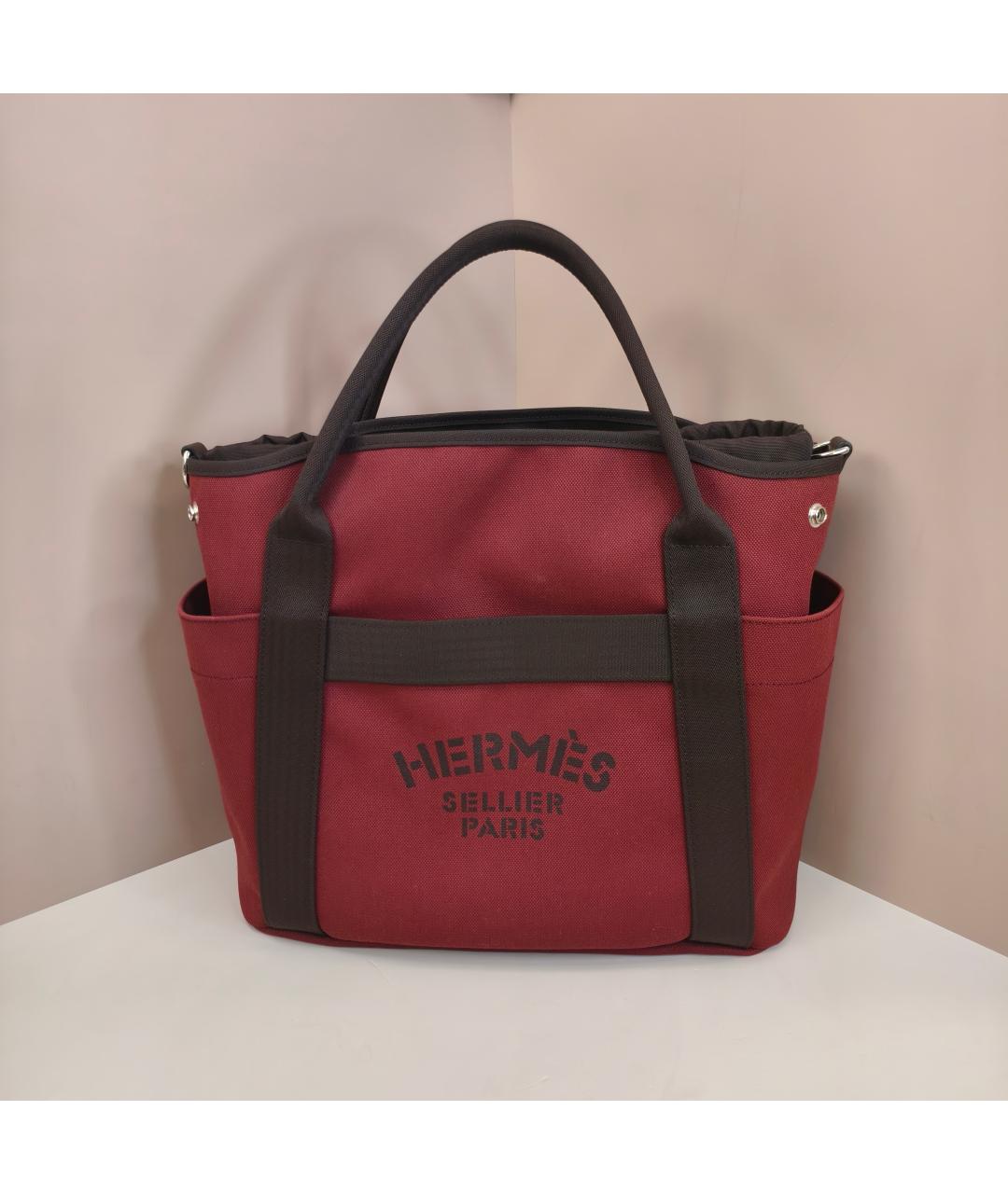HERMES Бордовая тканевая сумка с короткими ручками, фото 10