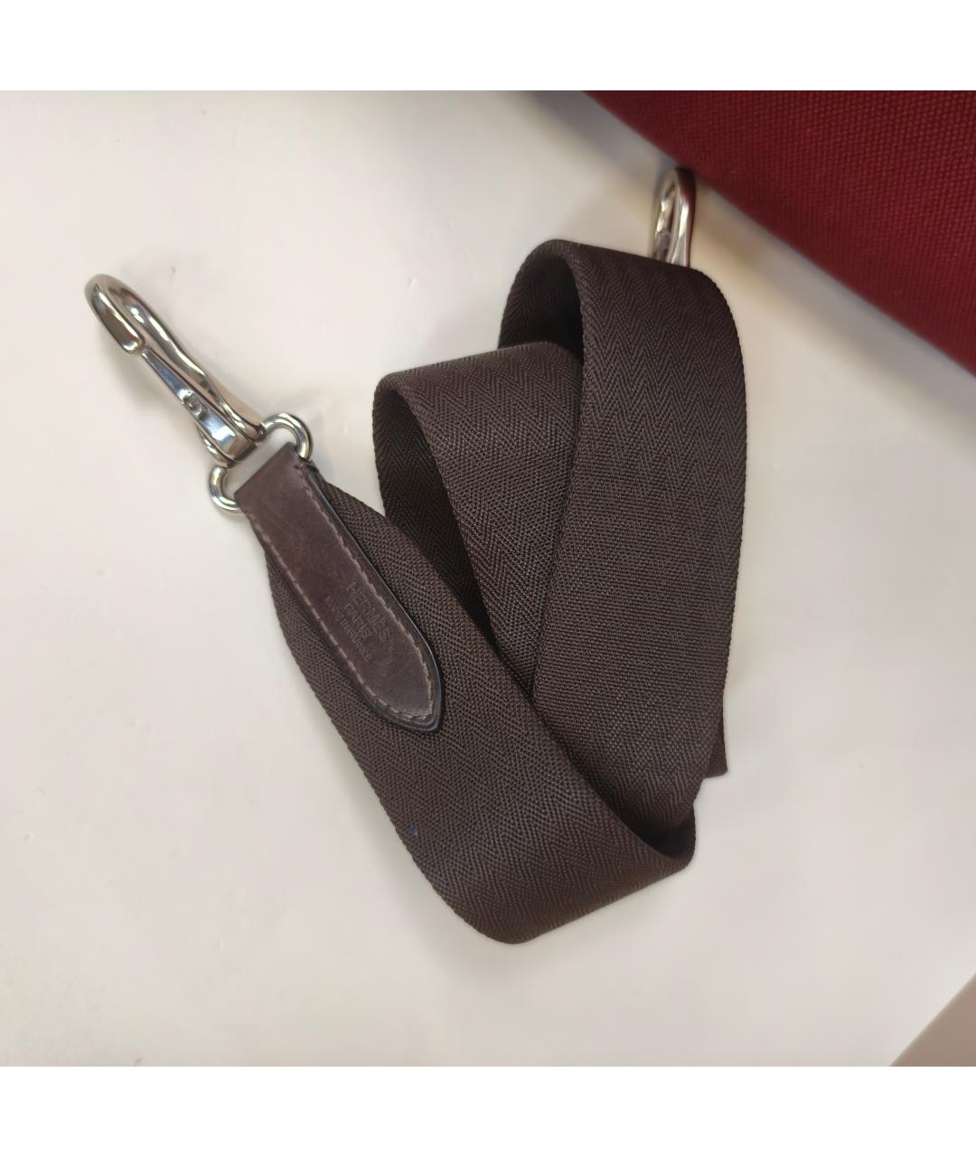 HERMES Бордовая тканевая сумка с короткими ручками, фото 3