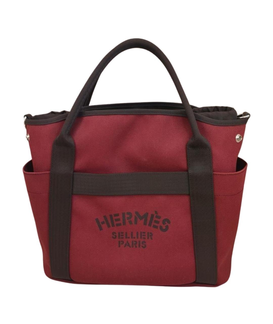 HERMES Бордовая тканевая сумка с короткими ручками, фото 1