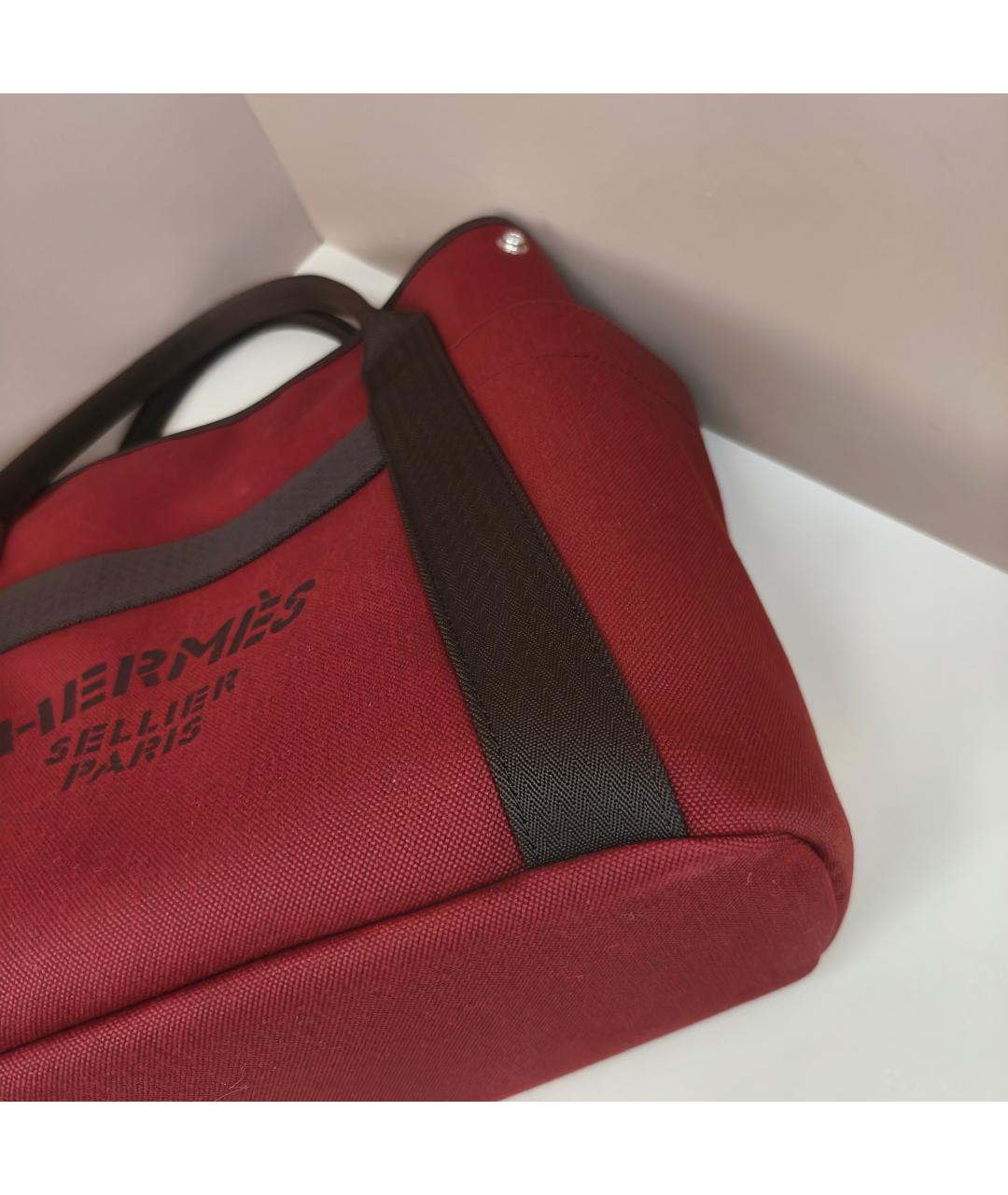 HERMES Бордовая тканевая сумка с короткими ручками, фото 2