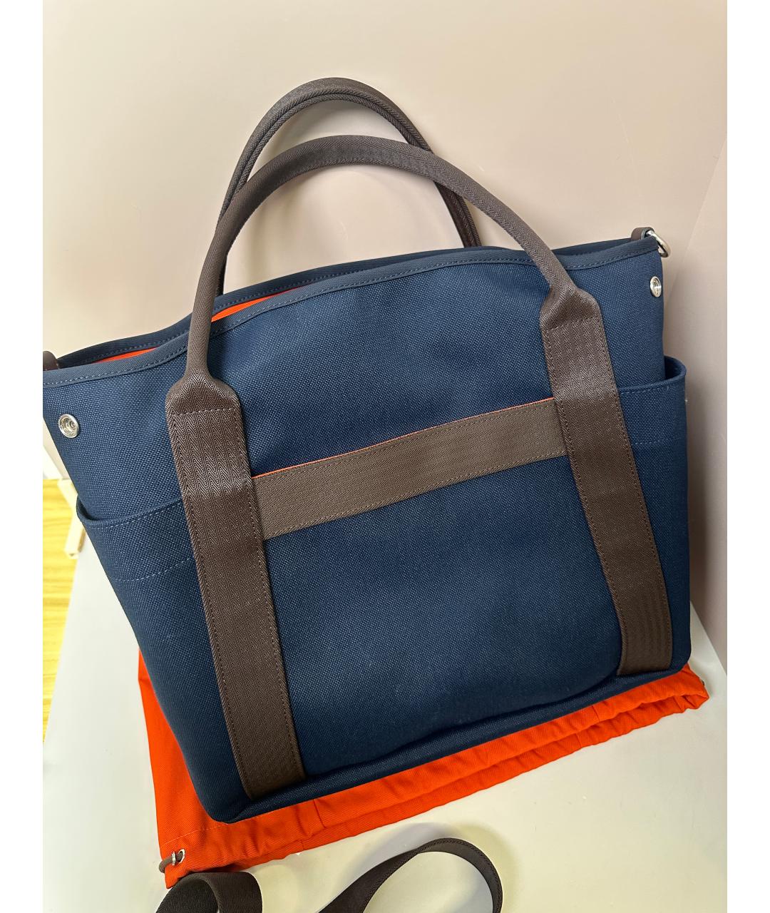 HERMES Синяя тканевая сумка с короткими ручками, фото 3