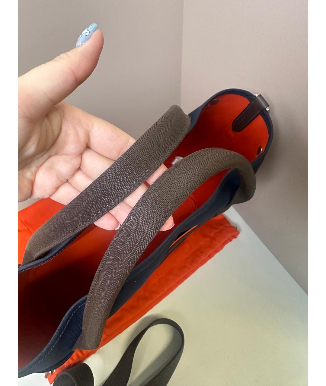 HERMES Синяя тканевая сумка с короткими ручками, фото 8