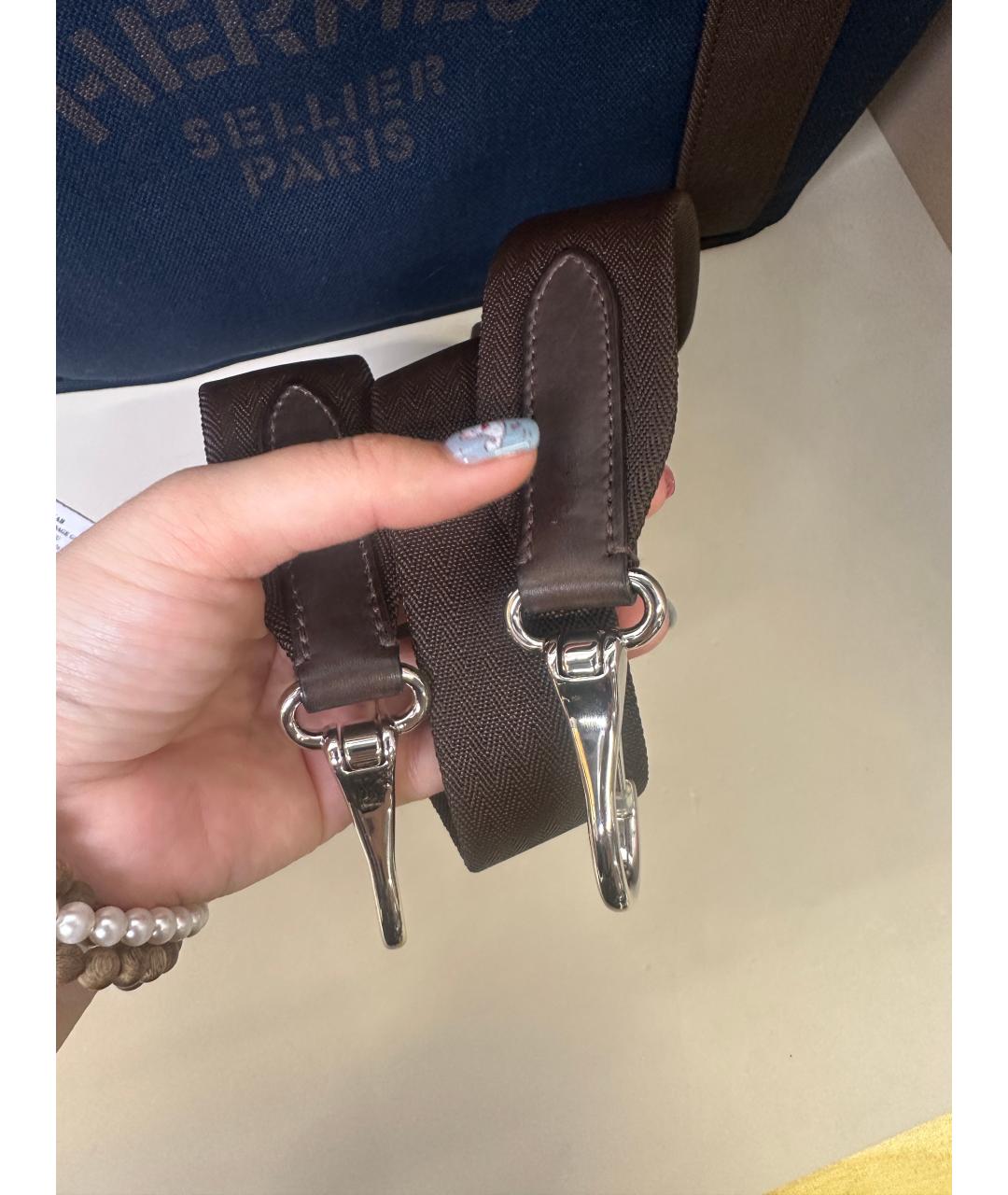 HERMES Синяя тканевая сумка с короткими ручками, фото 5