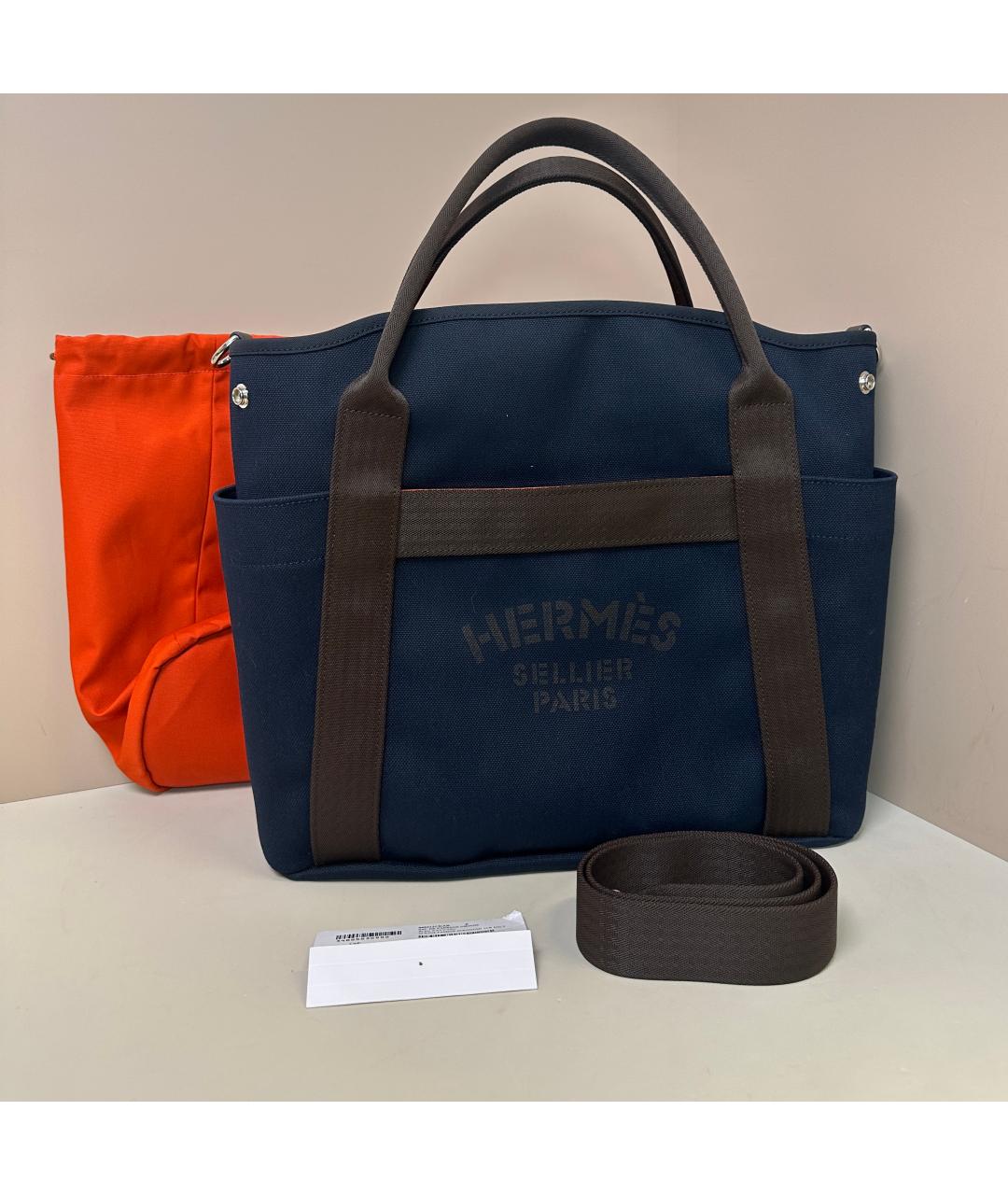 HERMES Синяя тканевая сумка с короткими ручками, фото 7