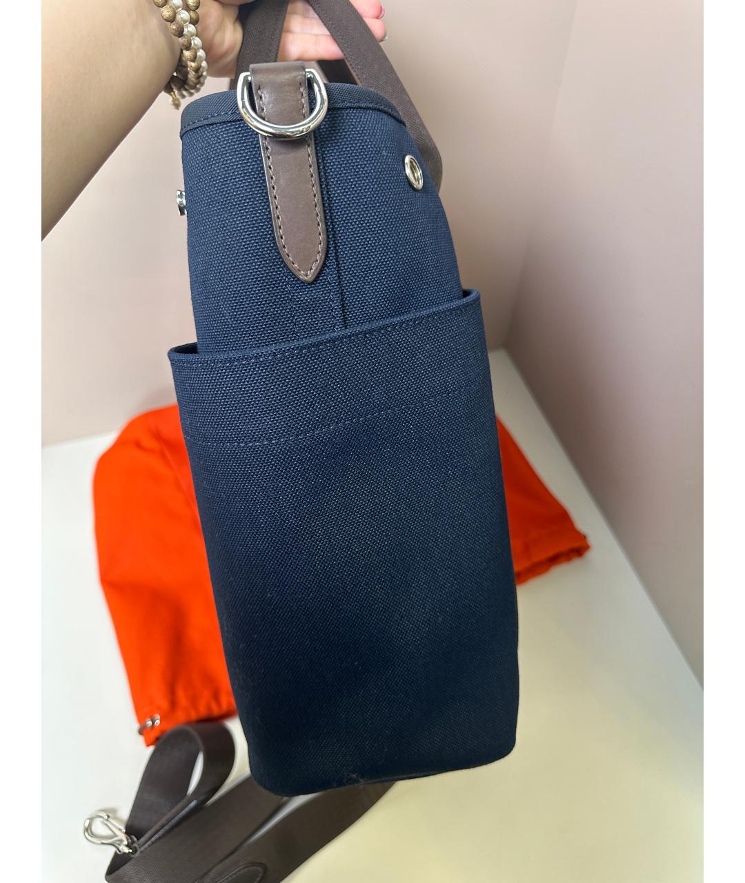 HERMES Синяя тканевая сумка с короткими ручками, фото 6
