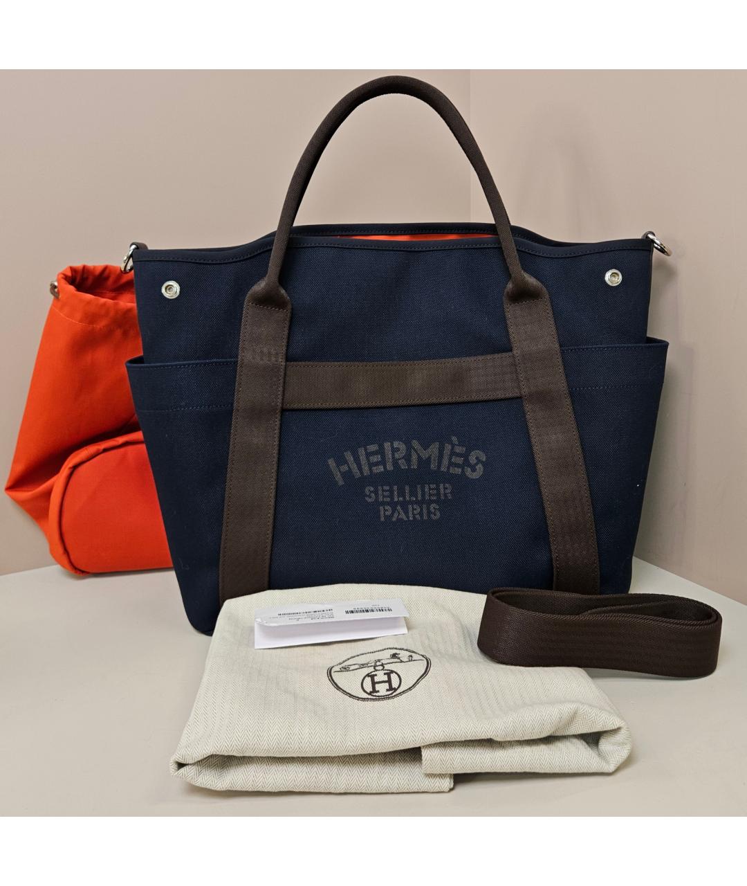 HERMES Синяя тканевая сумка с короткими ручками, фото 10