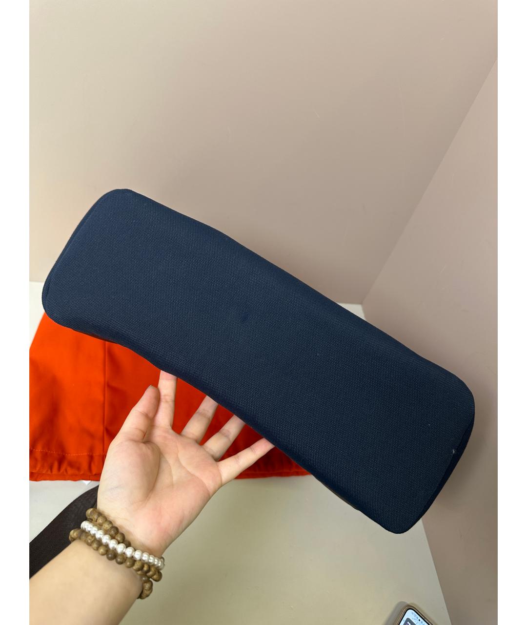 HERMES Синяя тканевая сумка с короткими ручками, фото 4