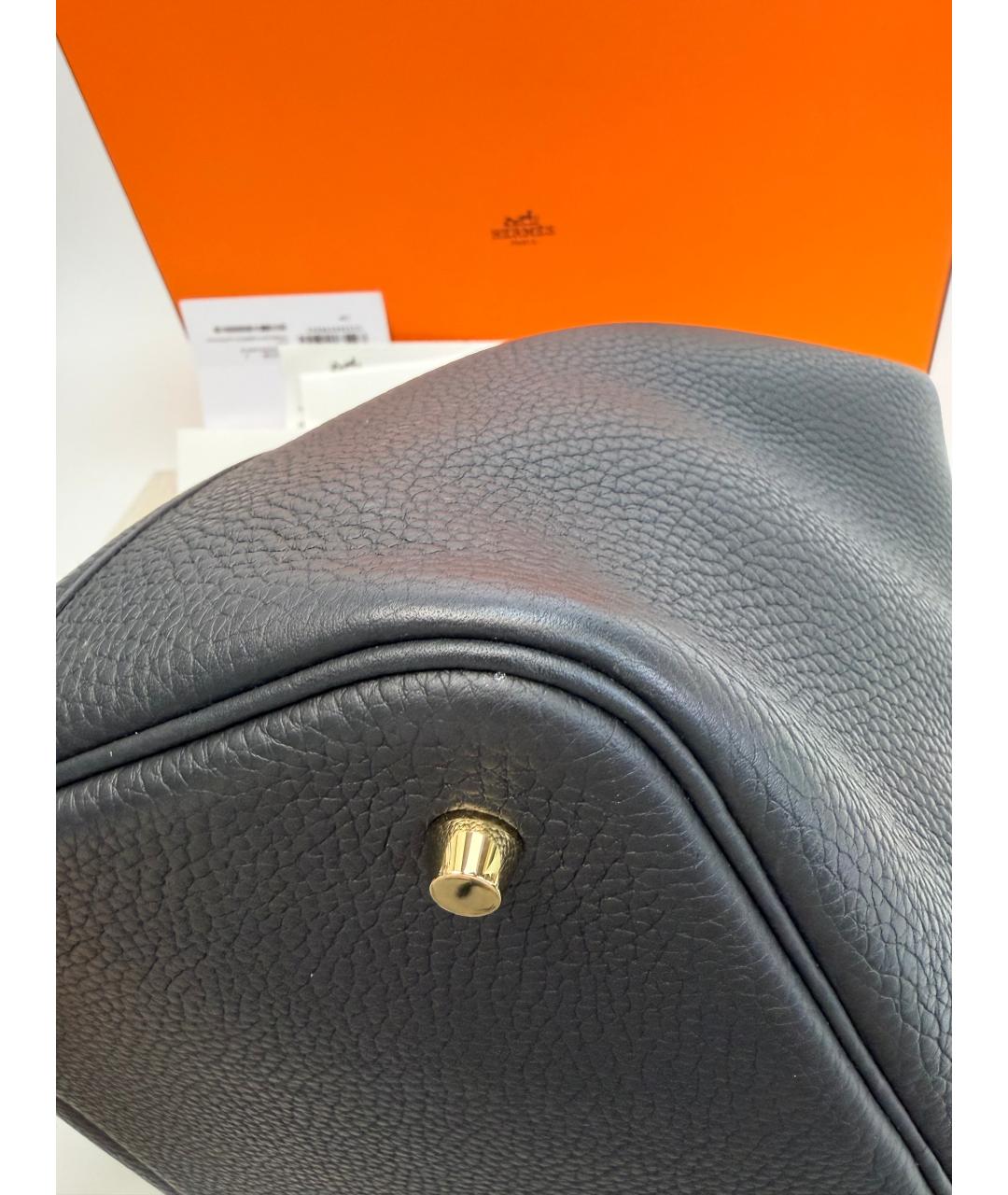 HERMES Черная кожаная сумка с короткими ручками, фото 3